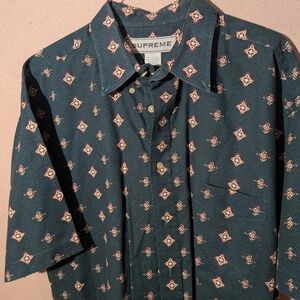 Vintage Supreme Men's Teal and White Patterned Shirt